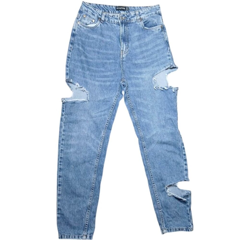 PrettyLittleThing Destroyed Cut Out High Waist Mom Jeans 28